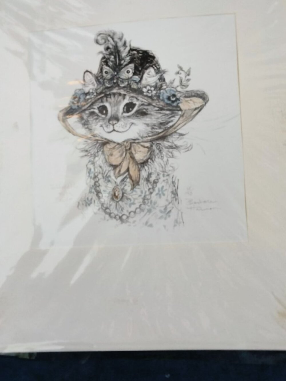 Cat Print Tabbigail With Beads Barbara Harmon Color Lithograph Signed Number Mat - Picture 2 of 10